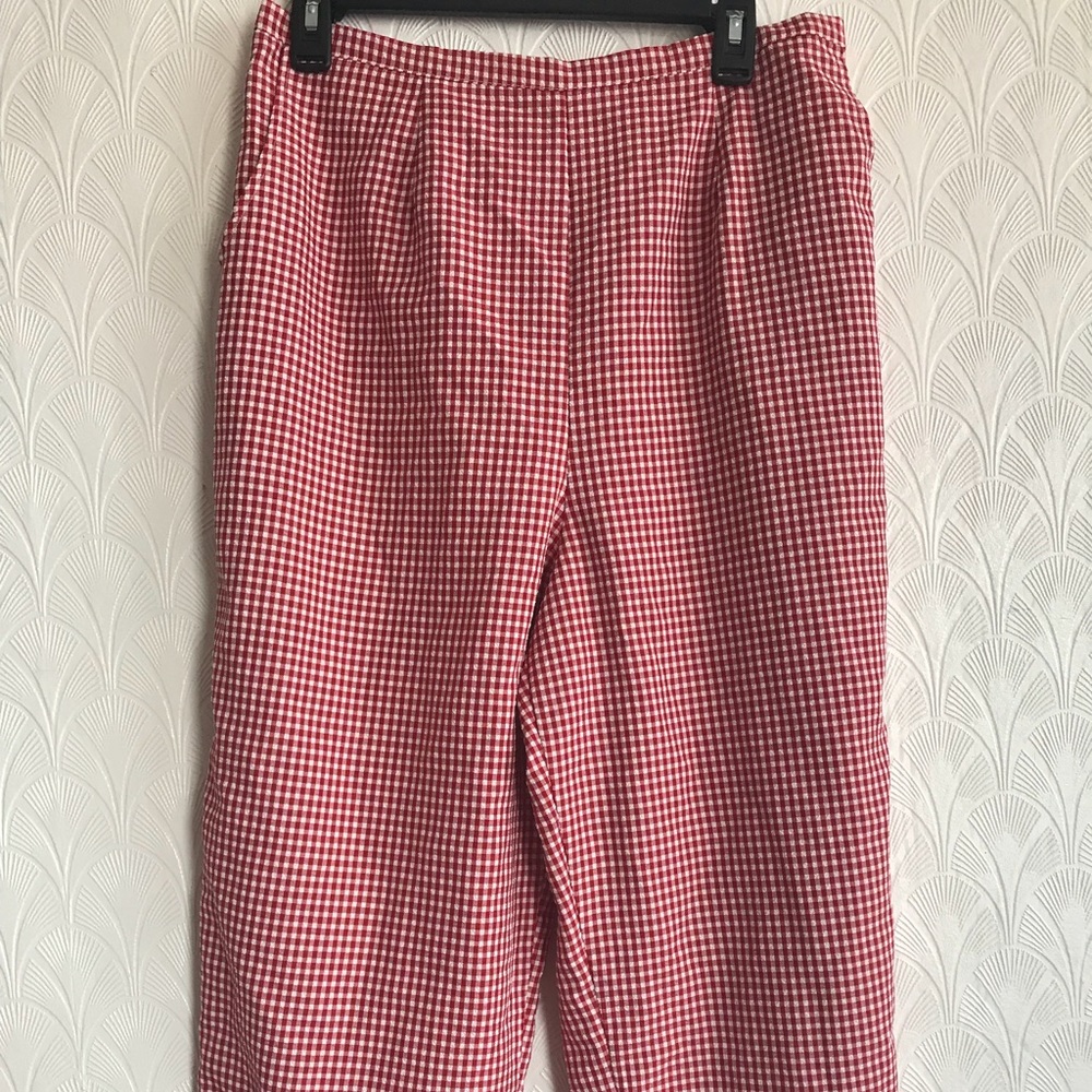 Red gingham checkered picnic style pants